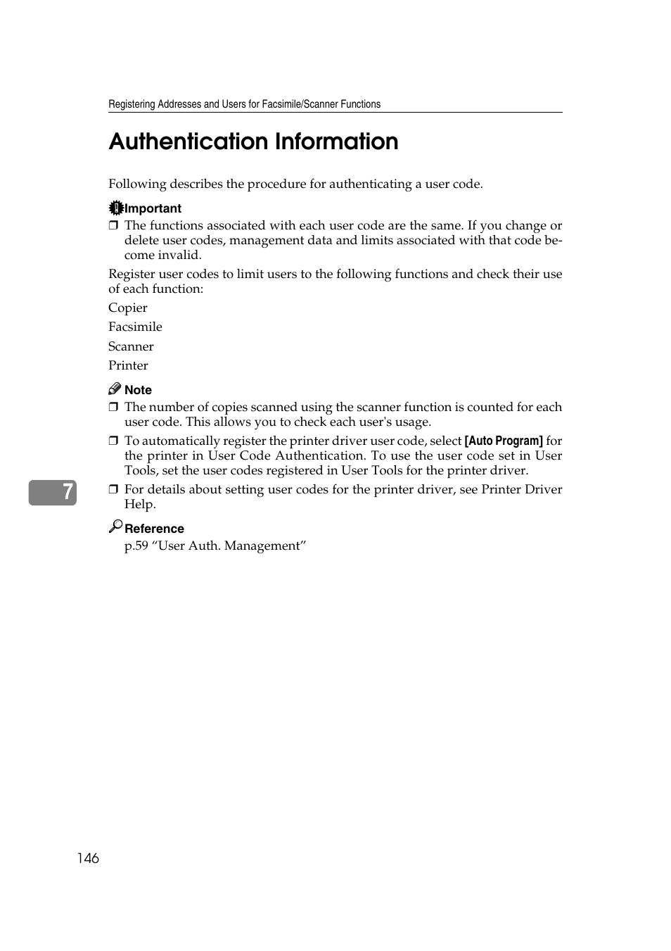 Authentication information, 7authentication information | Ricoh Aficio MP 161SPF User Manual | Page 154 / 304
