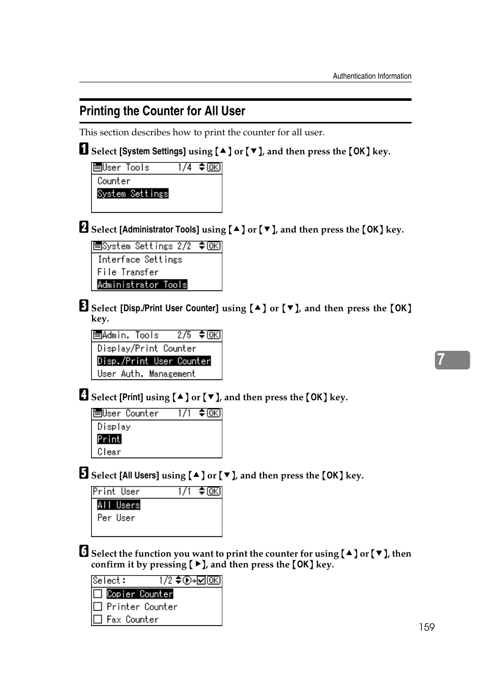 Printing the counter for all user | Ricoh Aficio MP 161SPF User Manual | Page 167 / 304