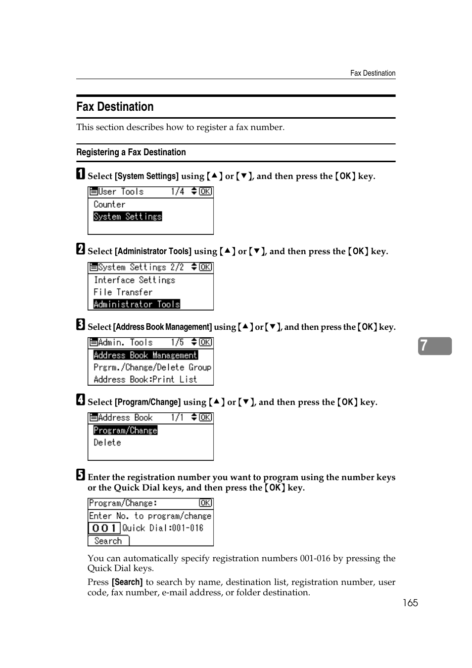 Fax destination, Registering a fax destination | Ricoh Aficio MP 161SPF User Manual | Page 173 / 304