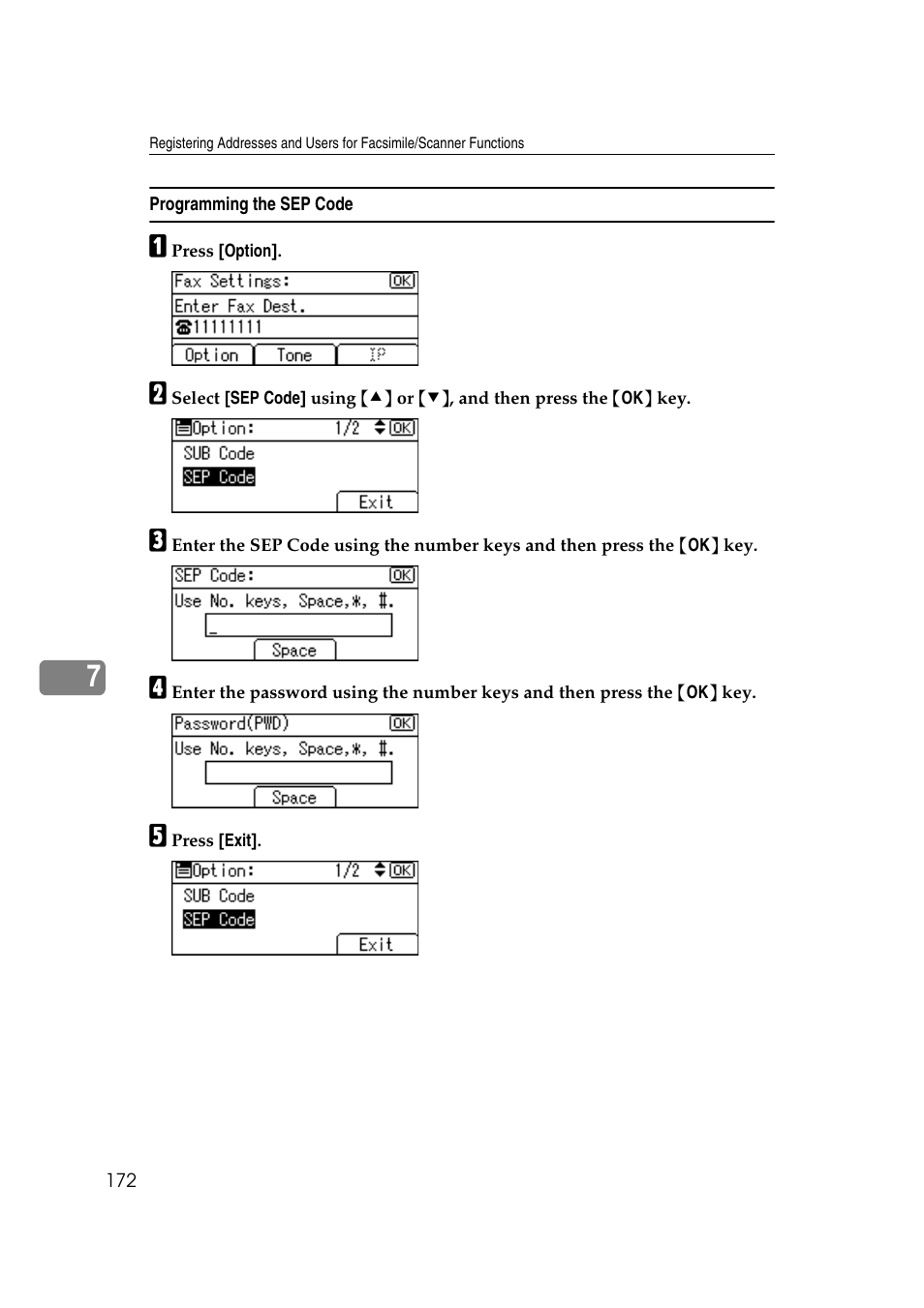 Programming the sep code, P.172 “programming the sep code | Ricoh Aficio MP 161SPF User Manual | Page 180 / 304