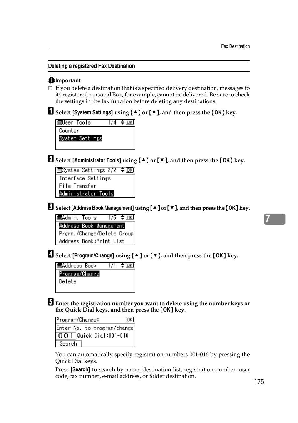 Deleting a registered fax destination | Ricoh Aficio MP 161SPF User Manual | Page 183 / 304