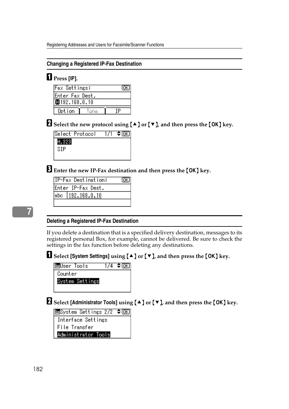 Changing a registered ip-fax destination, Deleting a registered ip-fax destination | Ricoh Aficio MP 161SPF User Manual | Page 190 / 304