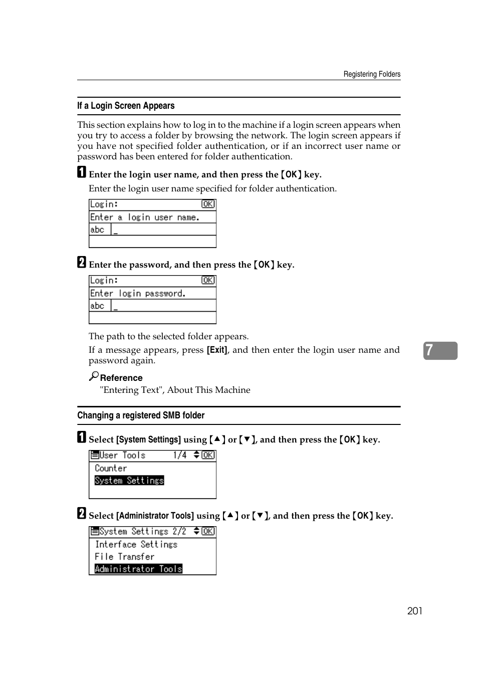 If a login screen appears, Changing a registered smb folder | Ricoh Aficio MP 161SPF User Manual | Page 209 / 304