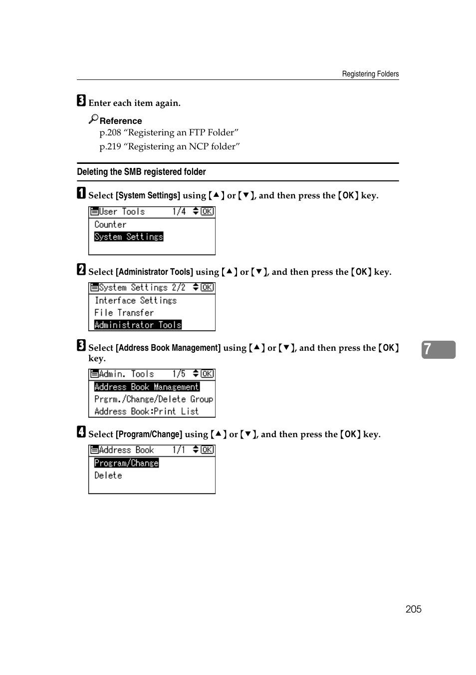 Deleting the smb registered folder | Ricoh Aficio MP 161SPF User Manual | Page 213 / 304