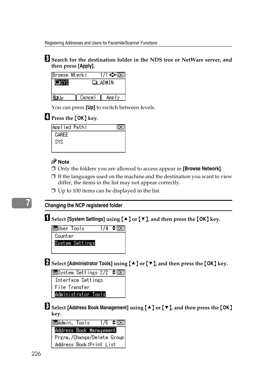 Changing the ncp registered folder | Ricoh Aficio MP 161SPF User Manual | Page 234 / 304