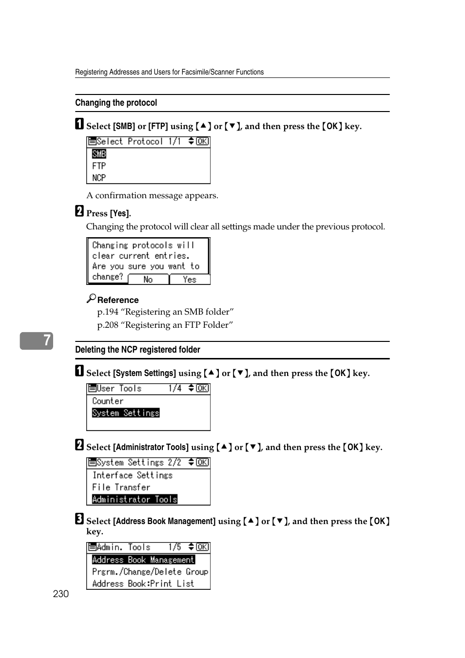 Changing the protocol, Deleting the ncp registered folder | Ricoh Aficio MP 161SPF User Manual | Page 238 / 304