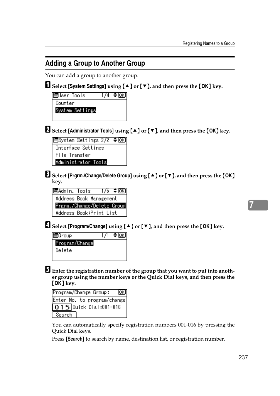Adding a group to another group | Ricoh Aficio MP 161SPF User Manual | Page 245 / 304