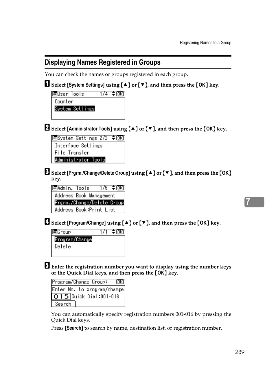 Displaying names registered in groups | Ricoh Aficio MP 161SPF User Manual | Page 247 / 304
