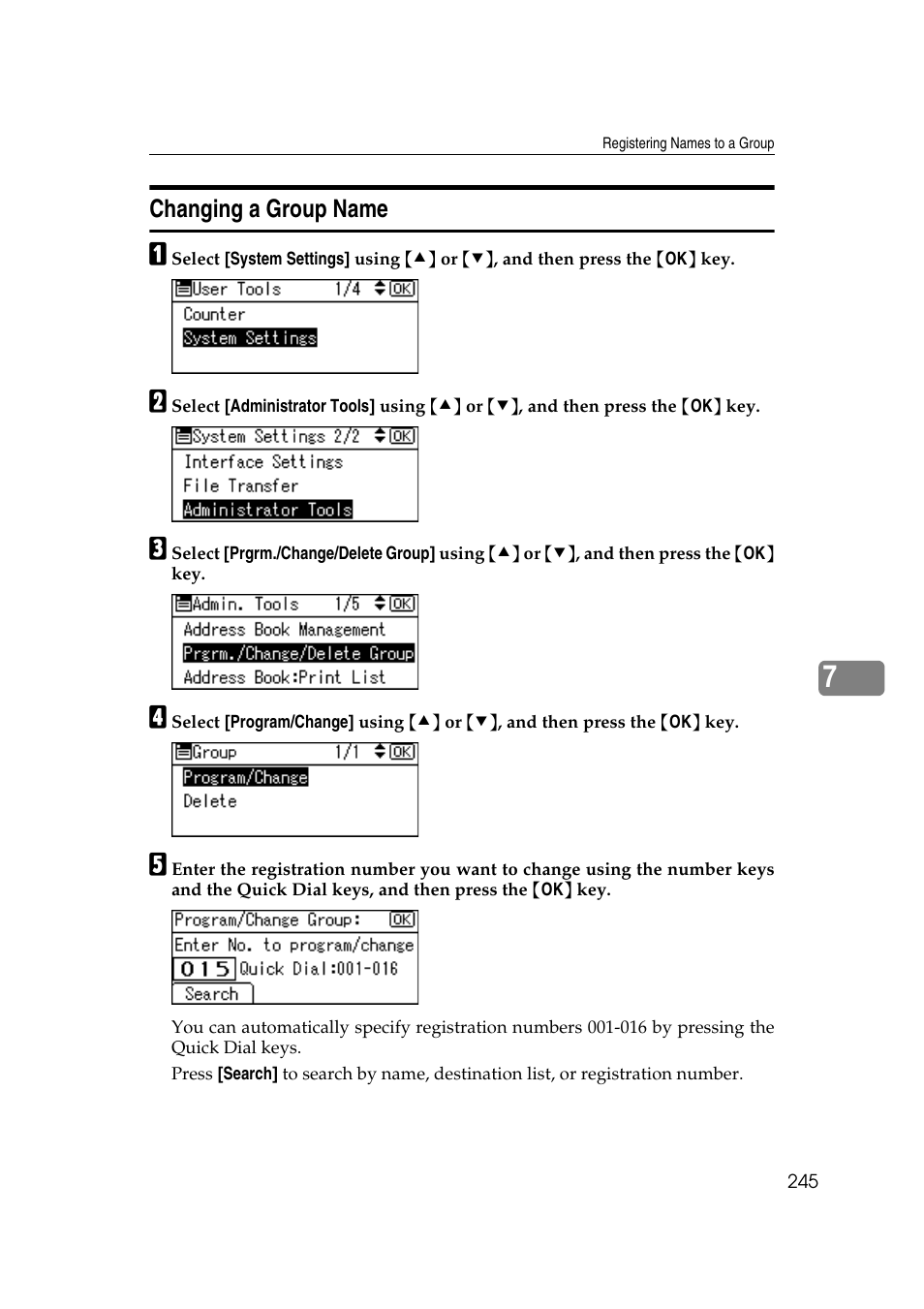 Changing a group name | Ricoh Aficio MP 161SPF User Manual | Page 253 / 304