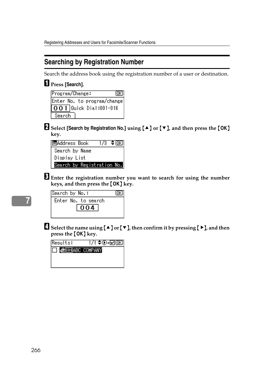 Searching by registration number | Ricoh Aficio MP 161SPF User Manual | Page 274 / 304