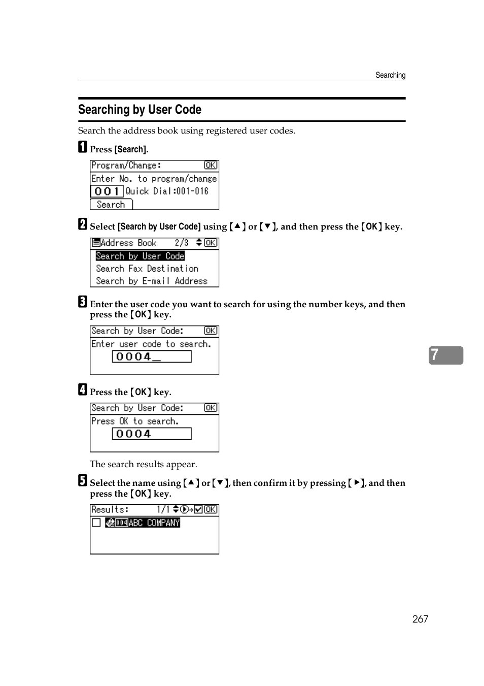 Searching by user code | Ricoh Aficio MP 161SPF User Manual | Page 275 / 304