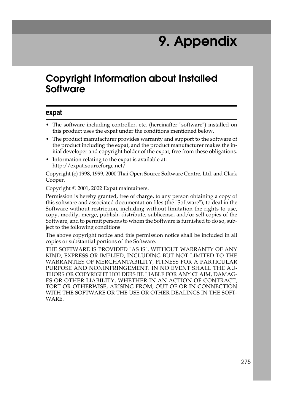  appendix, Copyright information about installed software, Expat | Appendix | Ricoh Aficio MP 161SPF User Manual | Page 283 / 304