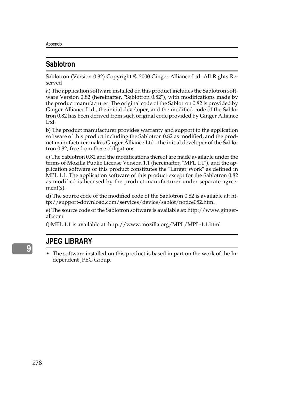 Sablotron, Jpeg library, Sablotron jpeg library | Ricoh Aficio MP 161SPF User Manual | Page 286 / 304