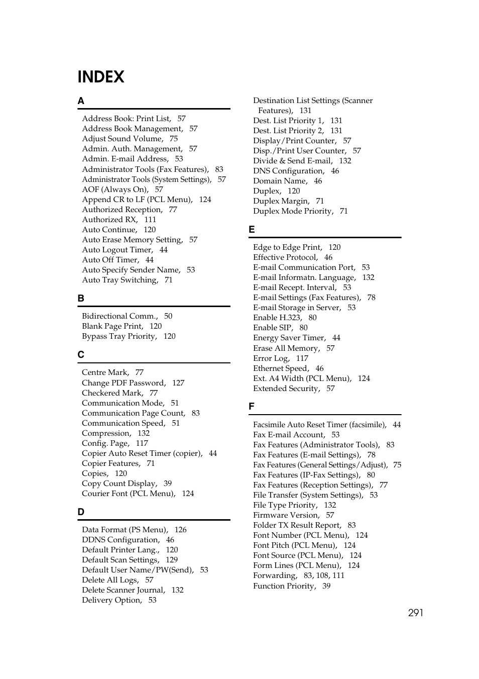 Index | Ricoh Aficio MP 161SPF User Manual | Page 299 / 304