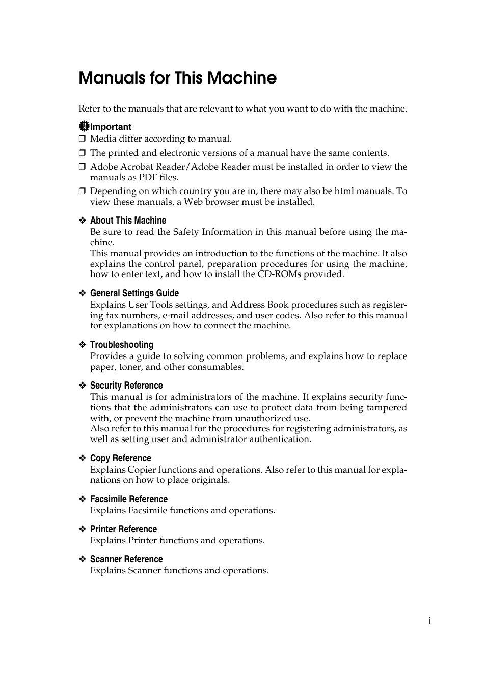 Manuals for this machine | Ricoh Aficio MP 161SPF User Manual | Page 3 / 304