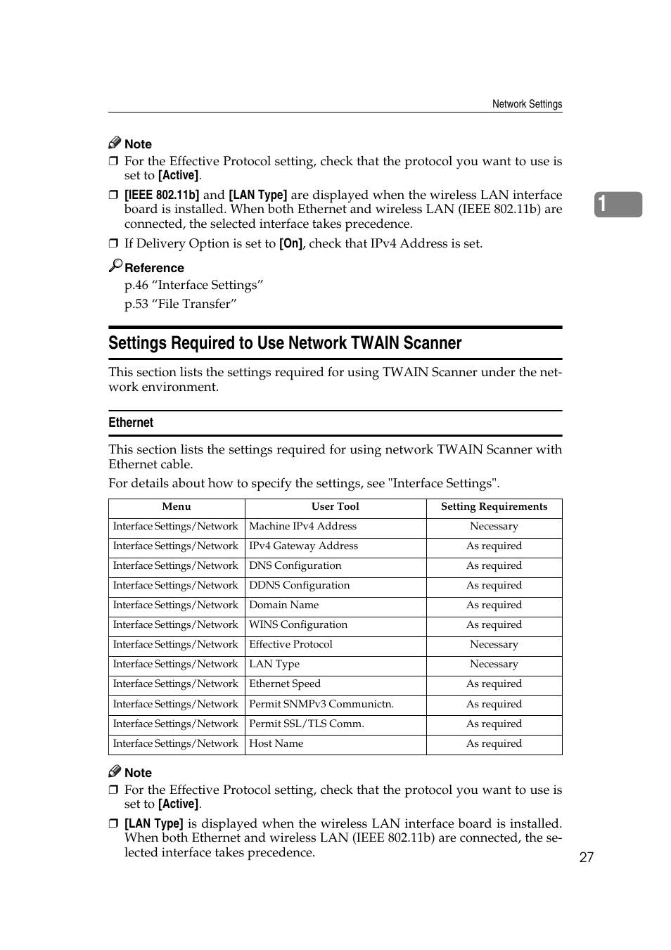 Settings required to use network twain scanner, Ethernet | Ricoh Aficio MP 161SPF User Manual | Page 35 / 304