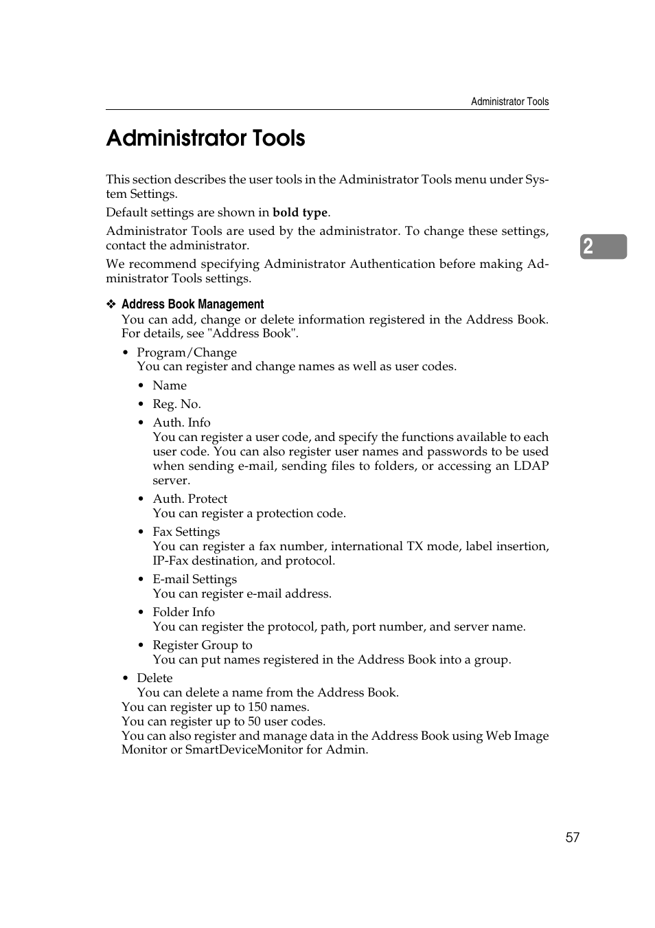 Administrator tools, 2administrator tools | Ricoh Aficio MP 161SPF User Manual | Page 65 / 304