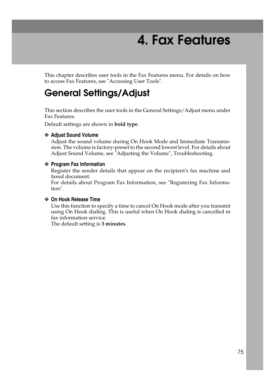  fax features, General settings/adjust, Fax features | Ricoh Aficio MP 161SPF User Manual | Page 83 / 304