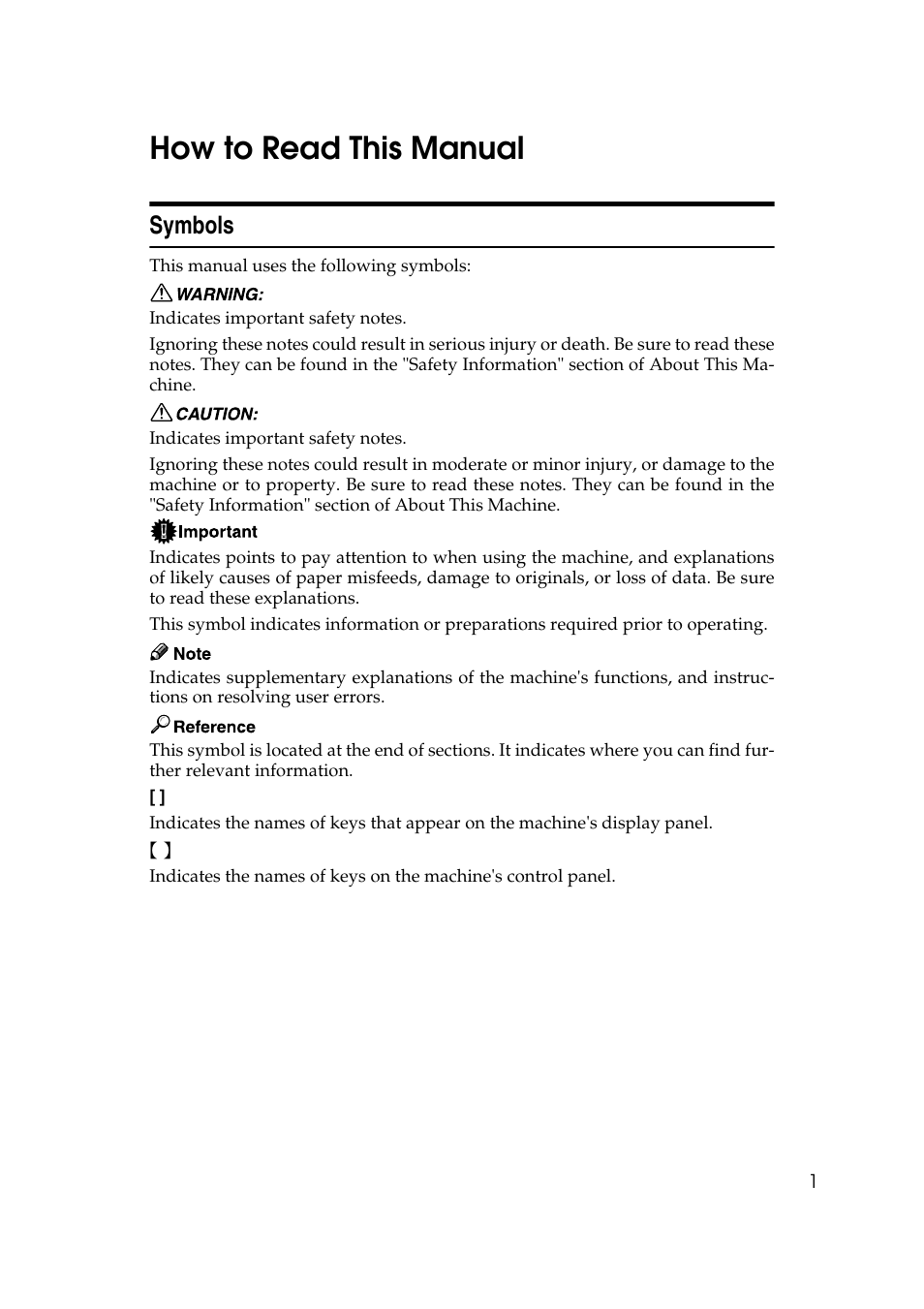 How to read this manual, Symbols | Ricoh Aficio MP 161SPF User Manual | Page 9 / 304