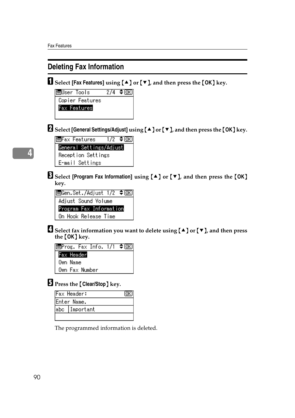 Deleting fax information | Ricoh Aficio MP 161SPF User Manual | Page 98 / 304