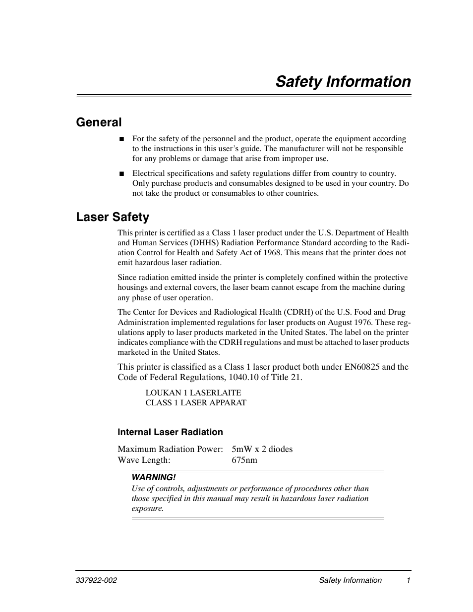 Safety information, General, Laser safety | Ricoh DDP 70e User Manual | Page 153 / 166