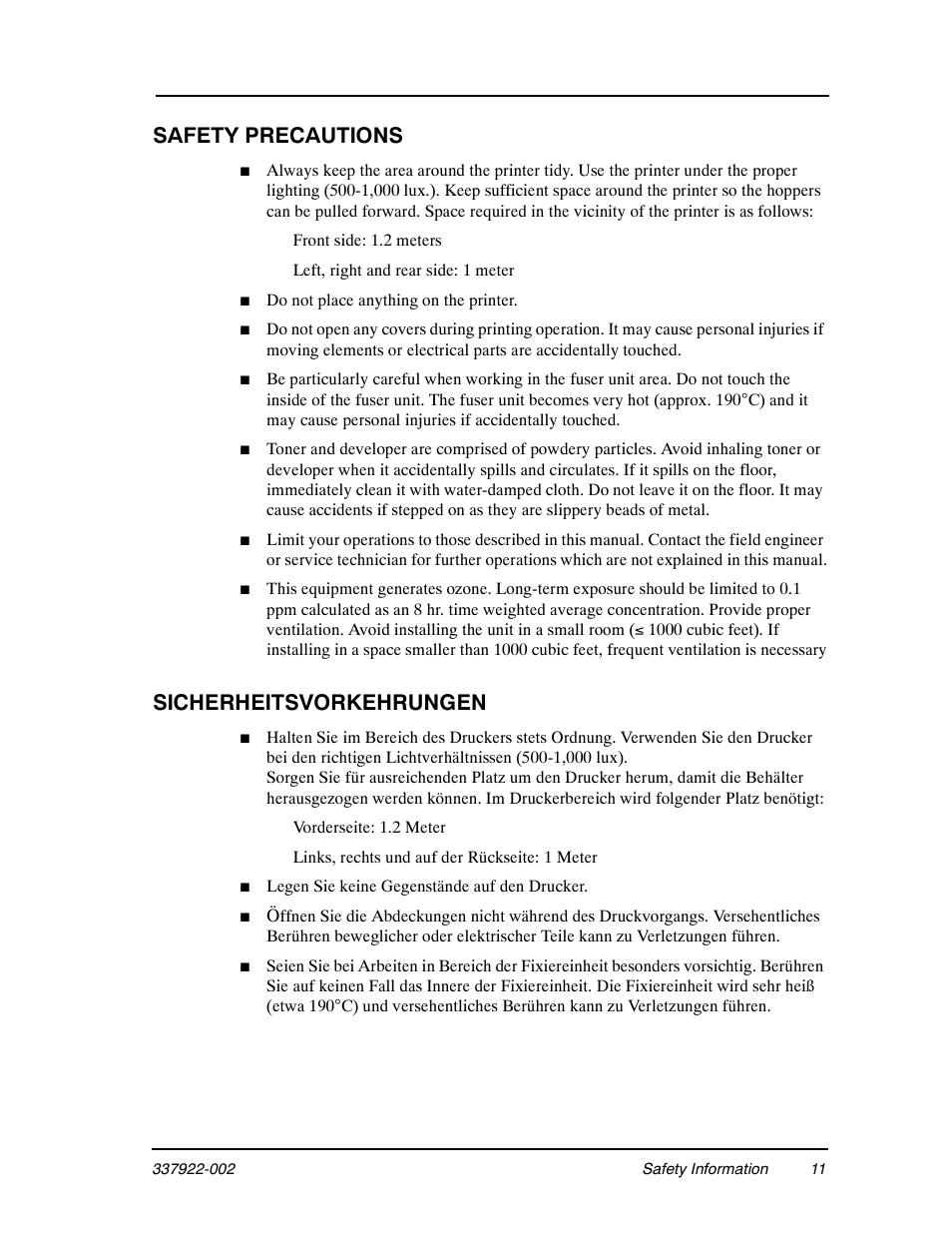 Safety precautions, Sicherheitsvorkehrungen | Ricoh DDP 70e User Manual | Page 163 / 166