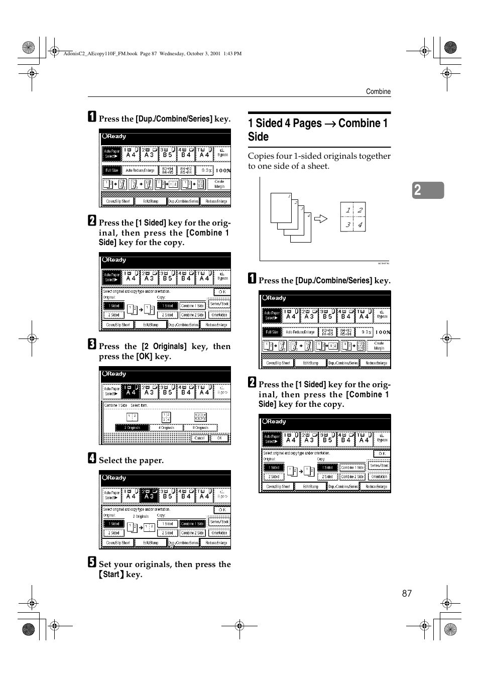 1 sided 4 pages → → → → combine 1 side | Ricoh AFICIO 1035 User Manual | Page 101 / 264