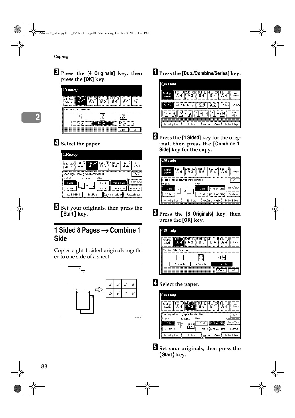 1 sided 8 pages → → → → combine 1 side | Ricoh AFICIO 1035 User Manual | Page 102 / 264