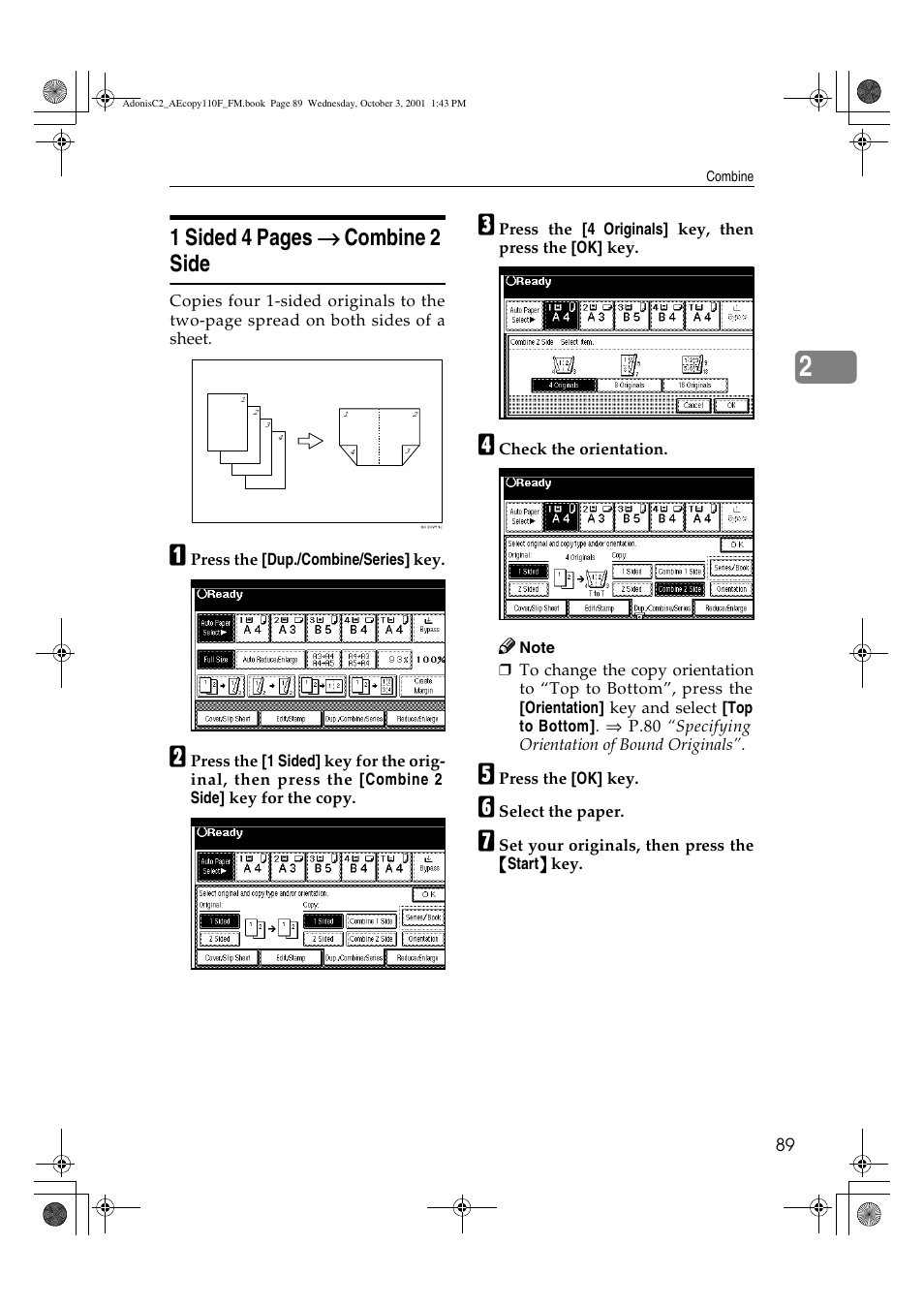 1 sided 4 pages → → → → combine 2 side | Ricoh AFICIO 1035 User Manual | Page 103 / 264