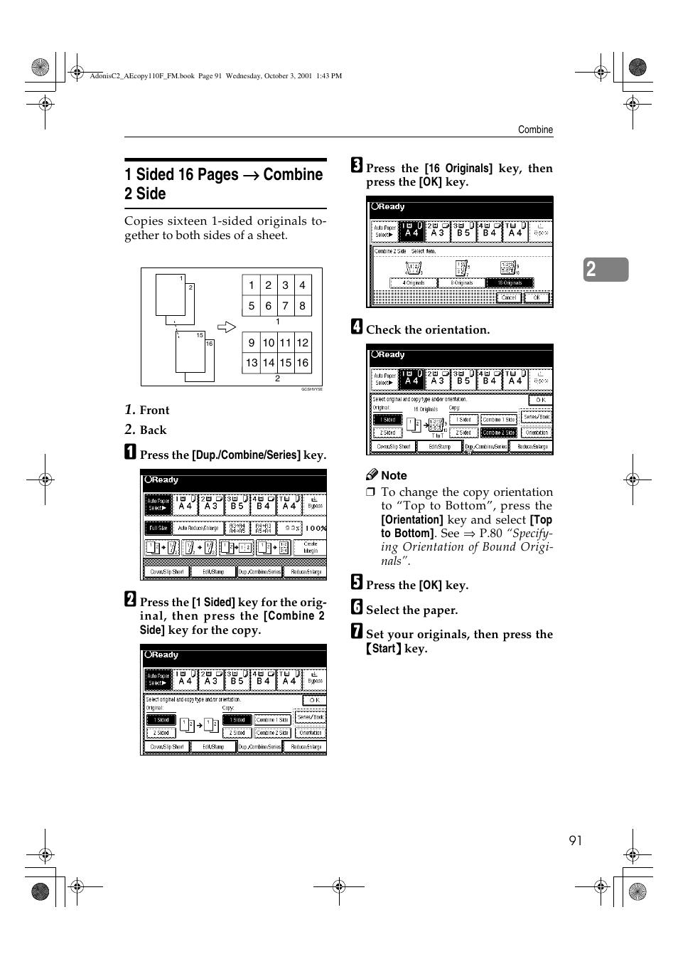 1 sided 16 pages → → → → combine 2 side | Ricoh AFICIO 1035 User Manual | Page 105 / 264