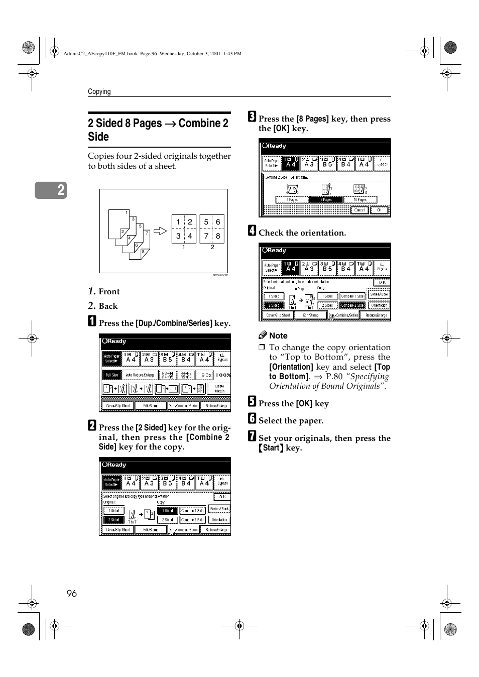 2 sided 8 pages → → → → combine 2 side | Ricoh AFICIO 1035 User Manual | Page 110 / 264