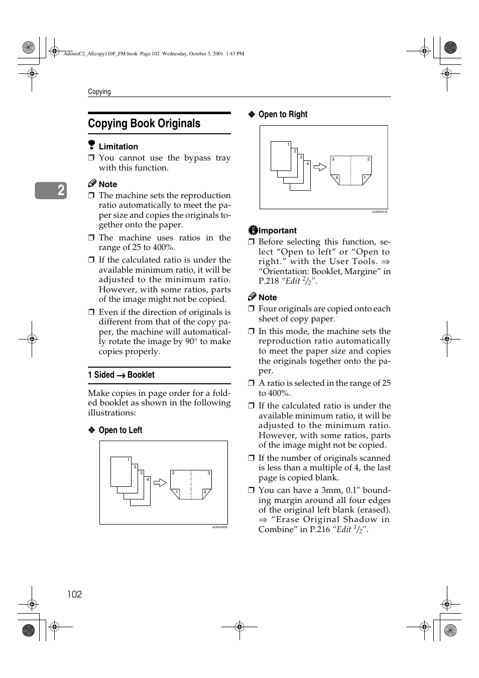 Copying book originals | Ricoh AFICIO 1035 User Manual | Page 116 / 264