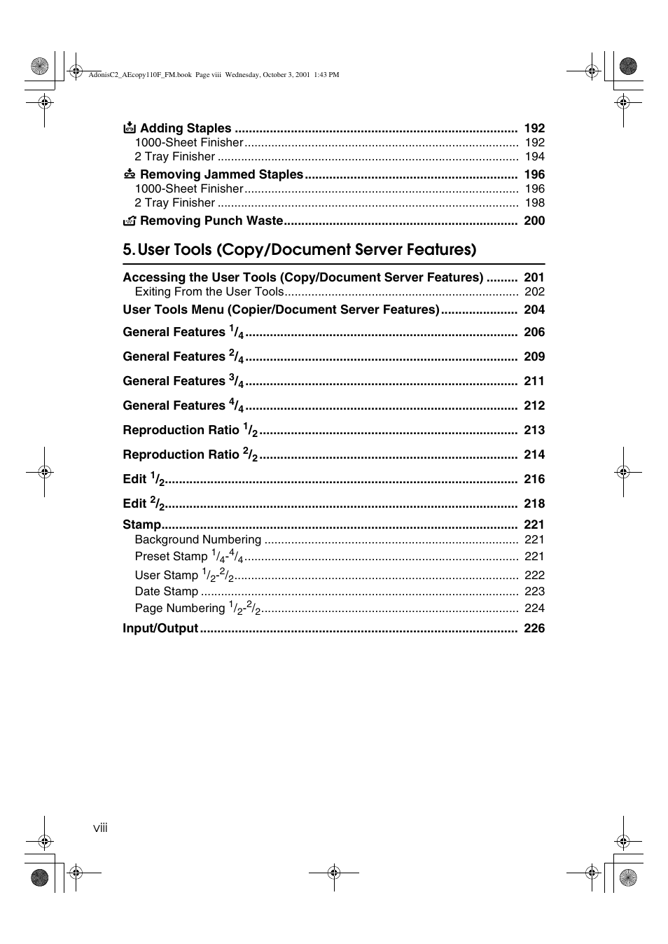 User tools (copy/document server features) | Ricoh AFICIO 1035 User Manual | Page 12 / 264