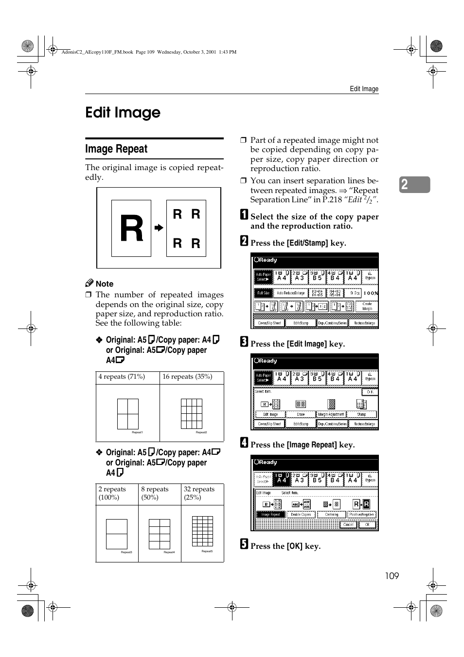 Edit image, Image repeat, 2edit image | Ricoh AFICIO 1035 User Manual | Page 123 / 264