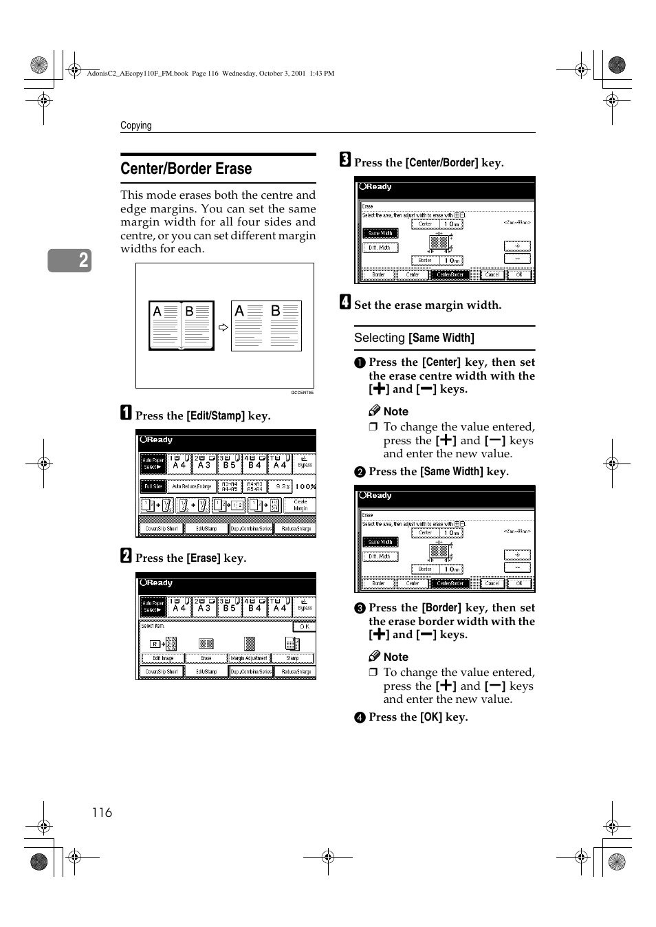 Center/border erase | Ricoh AFICIO 1035 User Manual | Page 130 / 264