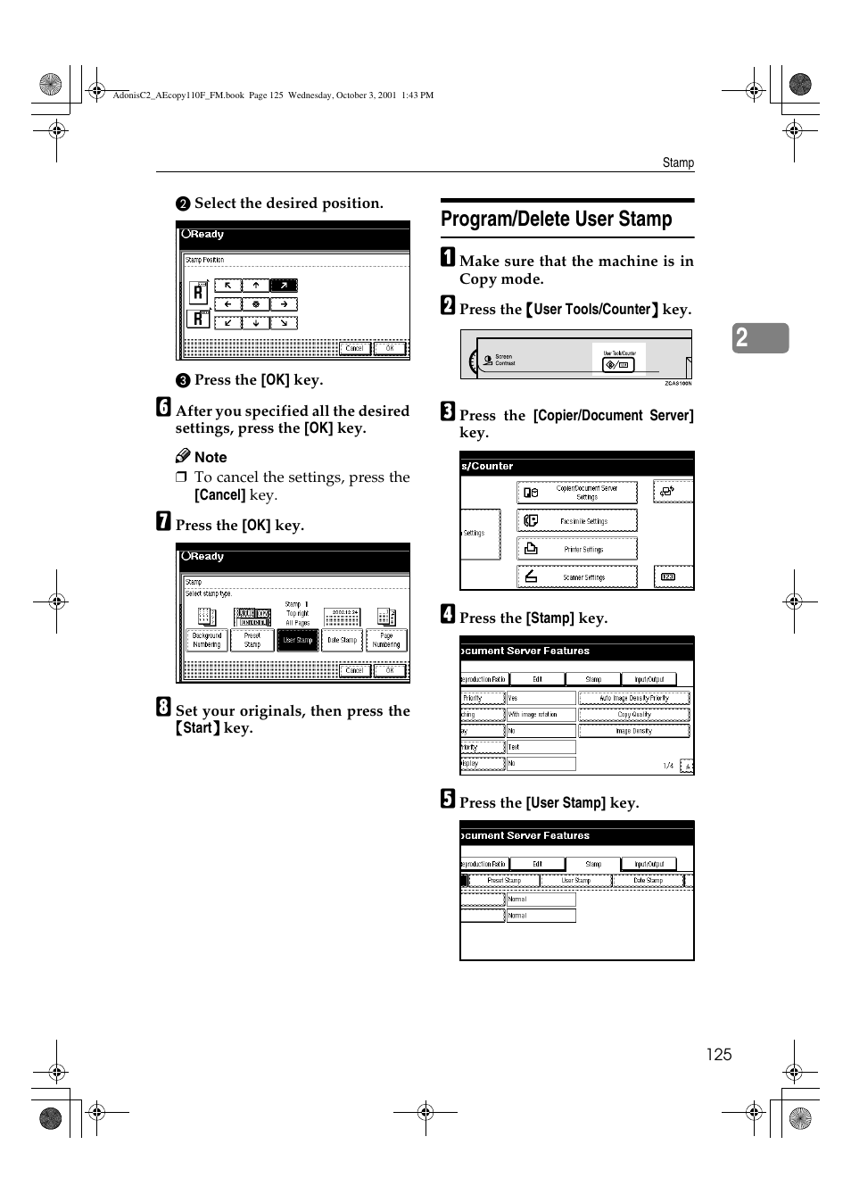 Program/delete user stamp | Ricoh AFICIO 1035 User Manual | Page 139 / 264