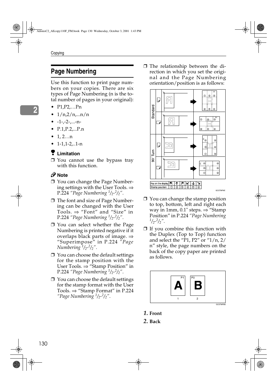 Page numbering | Ricoh AFICIO 1035 User Manual | Page 144 / 264