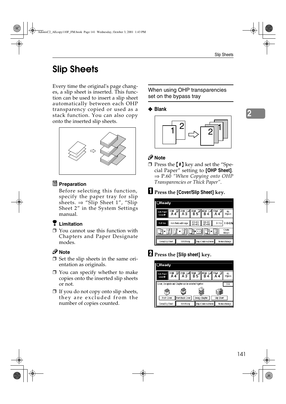 Slip sheets, 2slip sheets | Ricoh AFICIO 1035 User Manual | Page 155 / 264