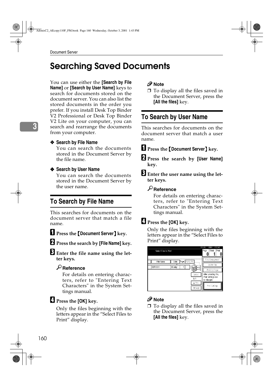 Searching saved documents, To search by user name, To search by file name | 3searching saved documents | Ricoh AFICIO 1035 User Manual | Page 174 / 264