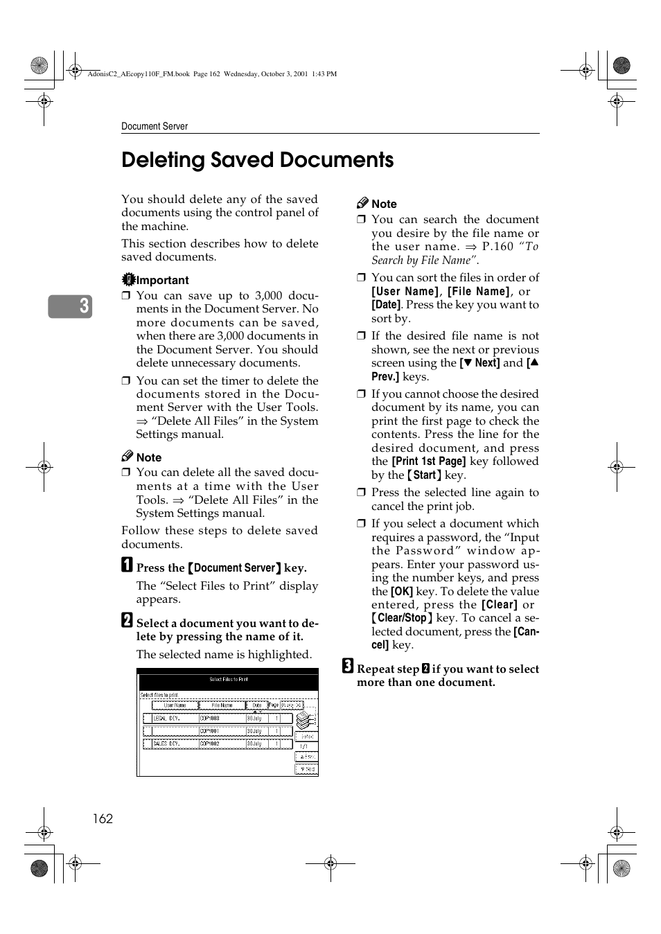 Deleting saved documents, 3deleting saved documents | Ricoh AFICIO 1035 User Manual | Page 176 / 264