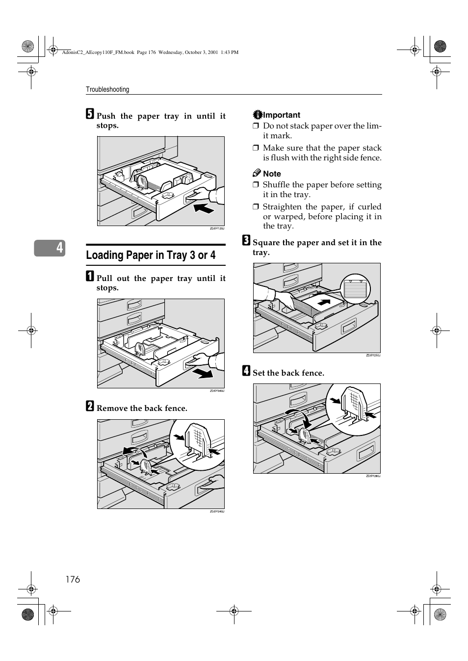 Loading paper in tray 3 or 4 | Ricoh AFICIO 1035 User Manual | Page 190 / 264