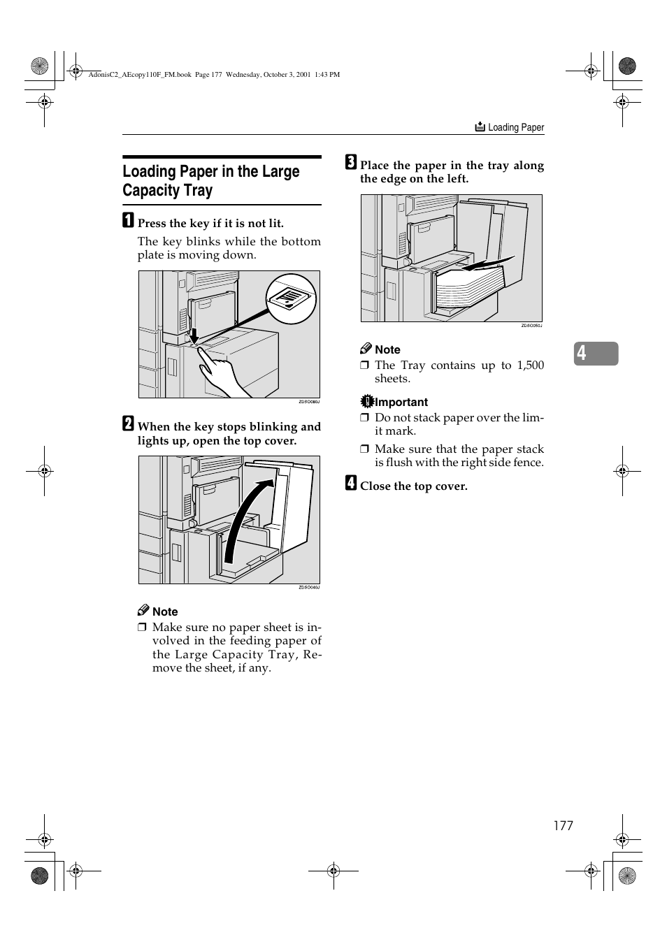 Loading paper in the large capacity tray | Ricoh AFICIO 1035 User Manual | Page 191 / 264