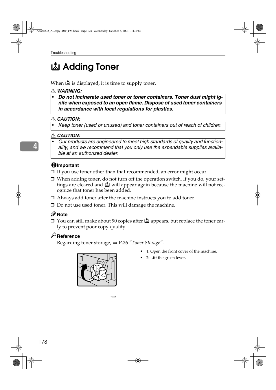 Adding toner, 4d adding toner | Ricoh AFICIO 1035 User Manual | Page 192 / 264