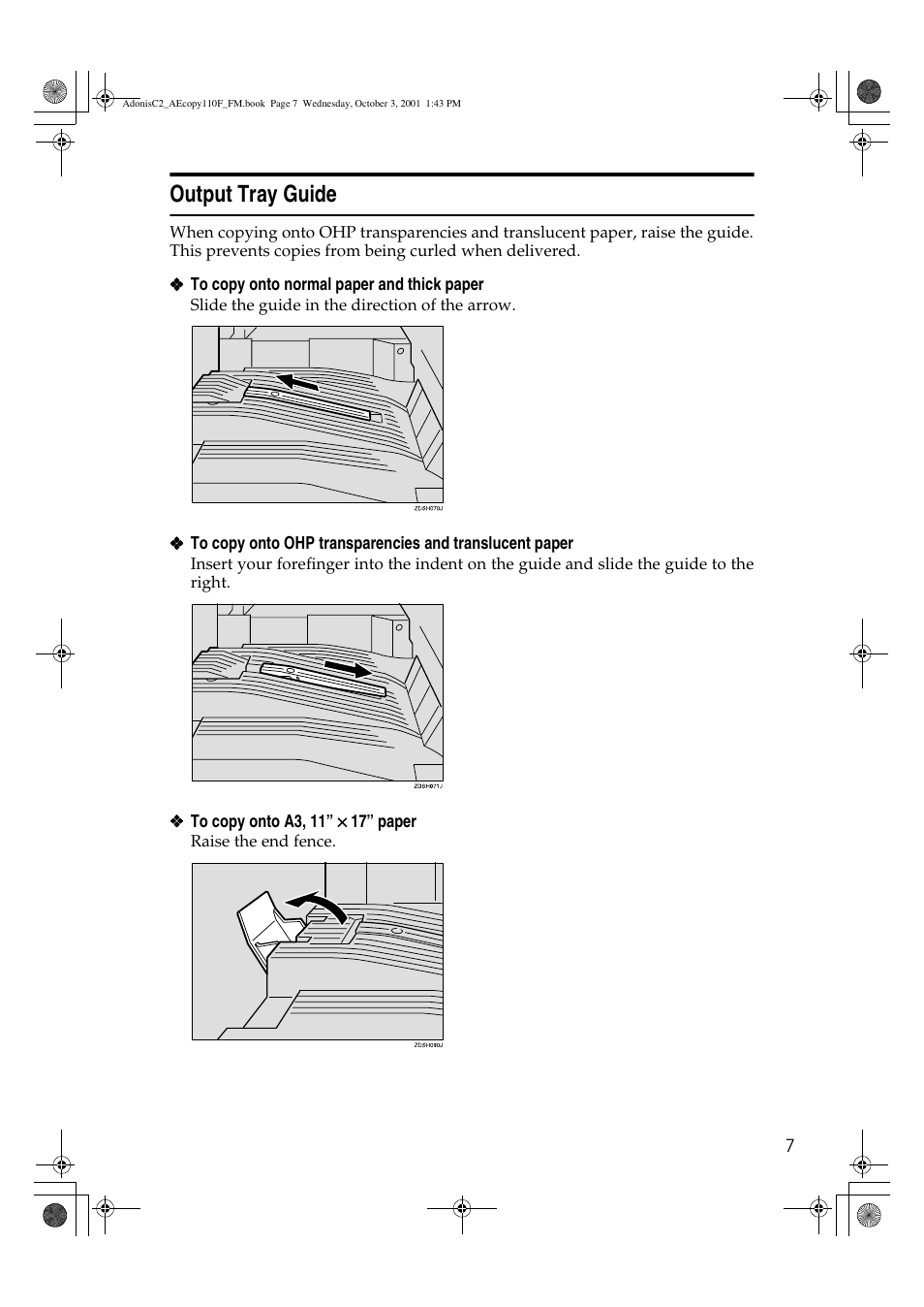 Output tray guide | Ricoh AFICIO 1035 User Manual | Page 21 / 264