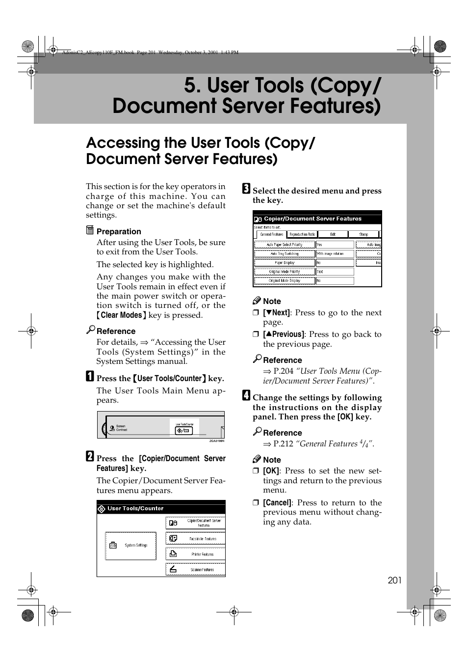 User tools, User tools (copy/ document server features) | Ricoh AFICIO 1035 User Manual | Page 215 / 264