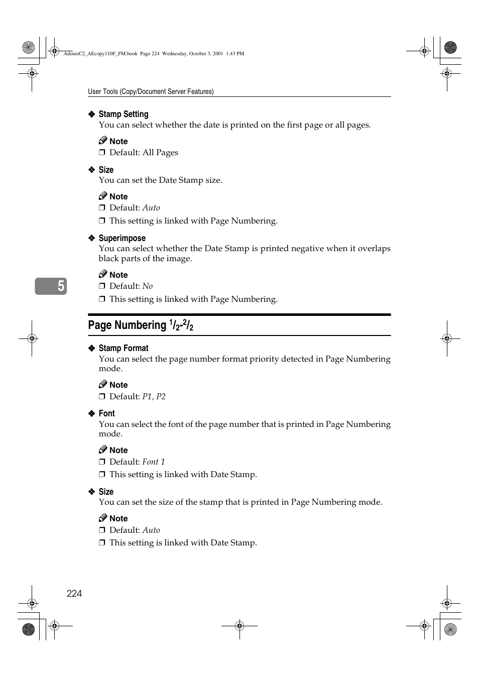 Page numbering | Ricoh AFICIO 1035 User Manual | Page 238 / 264