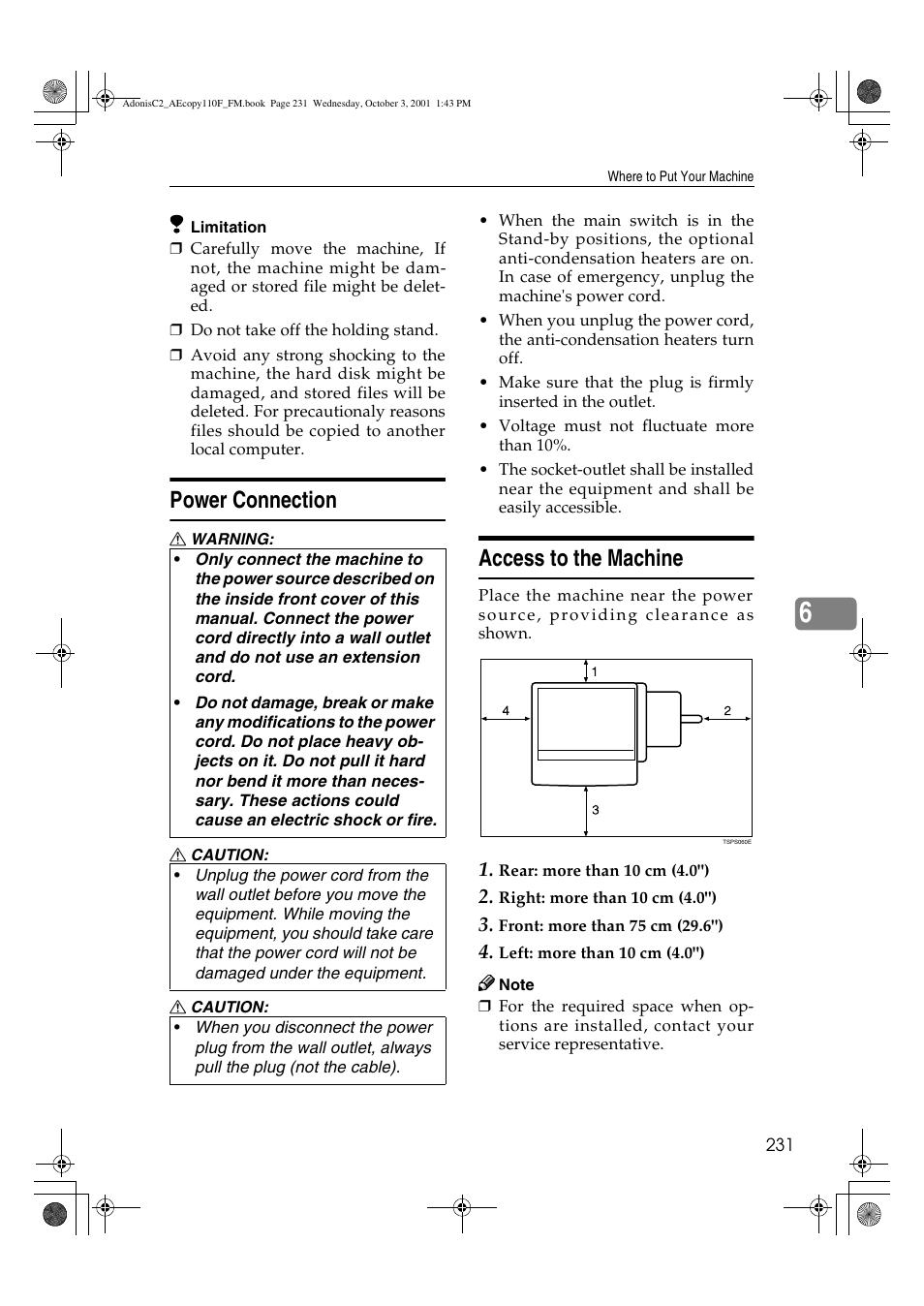 Power connection, Access to the machine | Ricoh AFICIO 1035 User Manual | Page 245 / 264