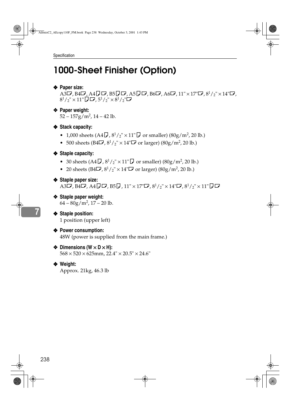 Sheet finisher (option) | Ricoh AFICIO 1035 User Manual | Page 252 / 264