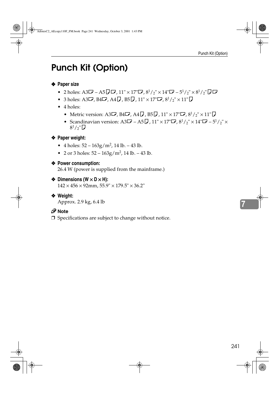 Punch kit (option), 7punch kit (option) | Ricoh AFICIO 1035 User Manual | Page 255 / 264