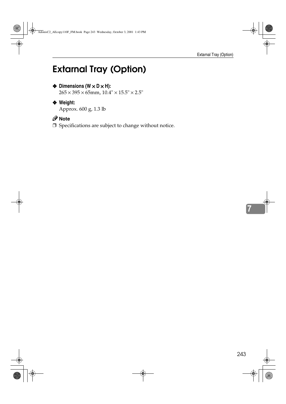 Extarnal tray (option), 7extarnal tray (option) | Ricoh AFICIO 1035 User Manual | Page 257 / 264